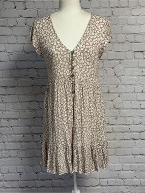 Sweet Love Beige Floral Button-Front Mini Dress